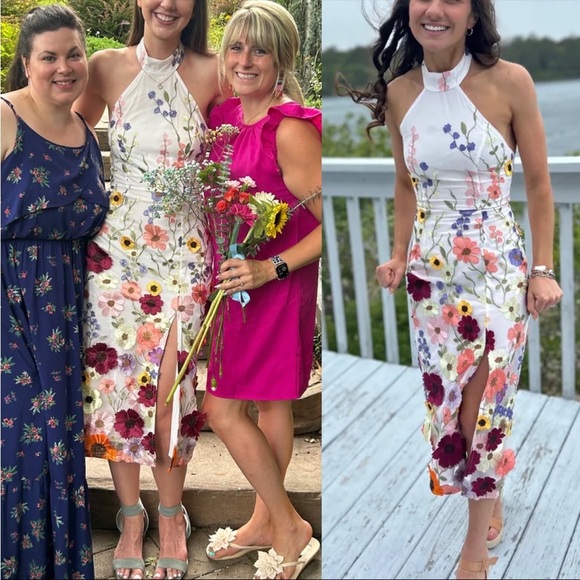 Ivory 3D Colorful Floral Embroidered Halter Midi Dress πΏ - Picture 7 of 13